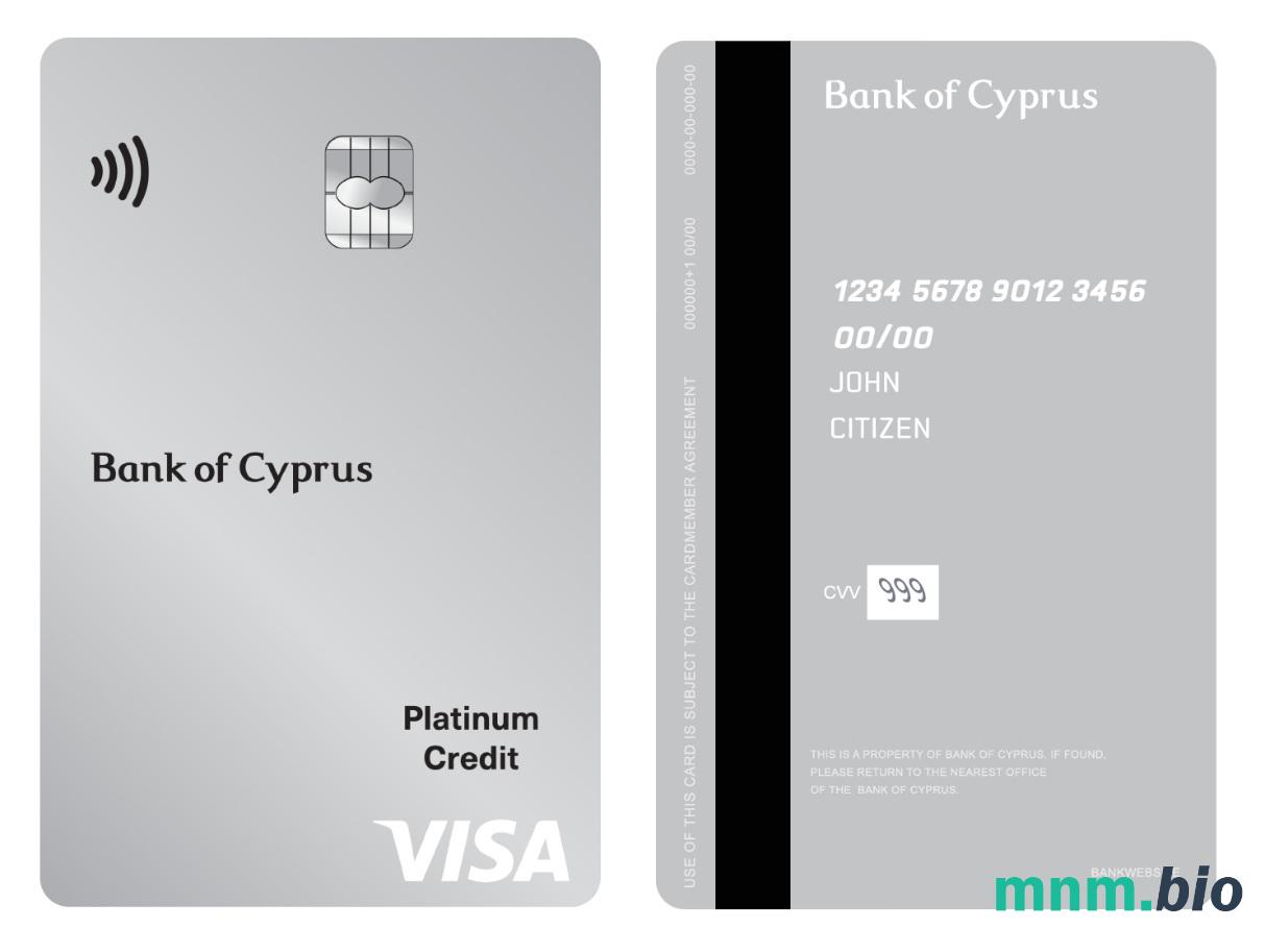 Cyprus Bank of Cyprus visa platyna credit vertical karta przykład w formacie PSD